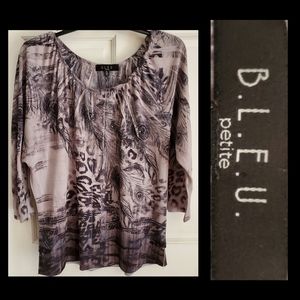 B.L.E.U. | Grey Petite Large 3/4 Sleeves Top EUC